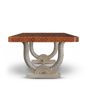 обеденный стол в современном стиле арт деко в отделке из серебра и палисандра